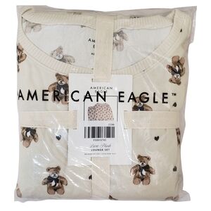 AMERICAN EAGLE Pajama Set Women Teddy Bears Luxe Plush Long-Sleeve & Pant NWT